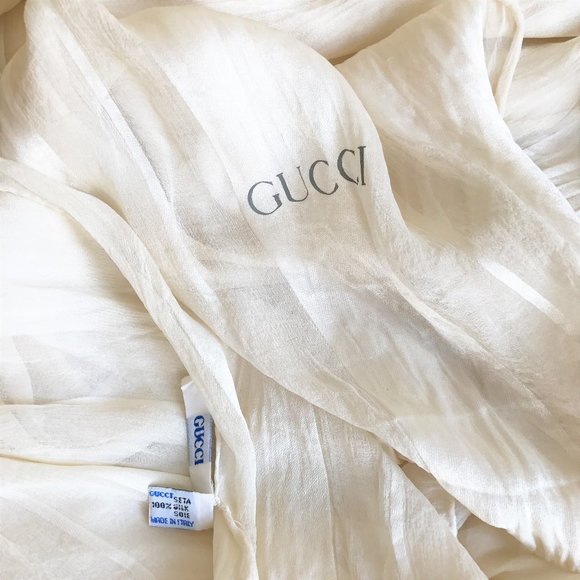 Vintage GUCCI Silk Large Scarf Wrap Cream Ivory - Picture 1 of 6